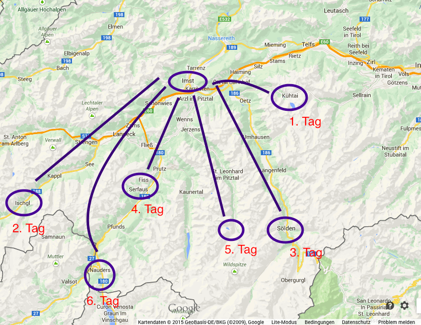 Die Landkarte mit der &Uuml;bersicht der Skigebiete